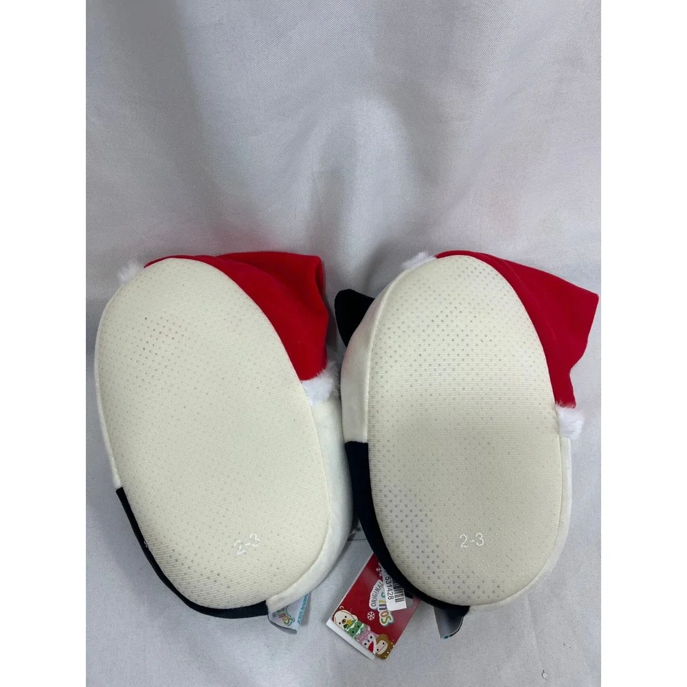 Squishmallows Santa Hat Cat Slippers Off-White Black Holiday Kids Size 2/3 NEW